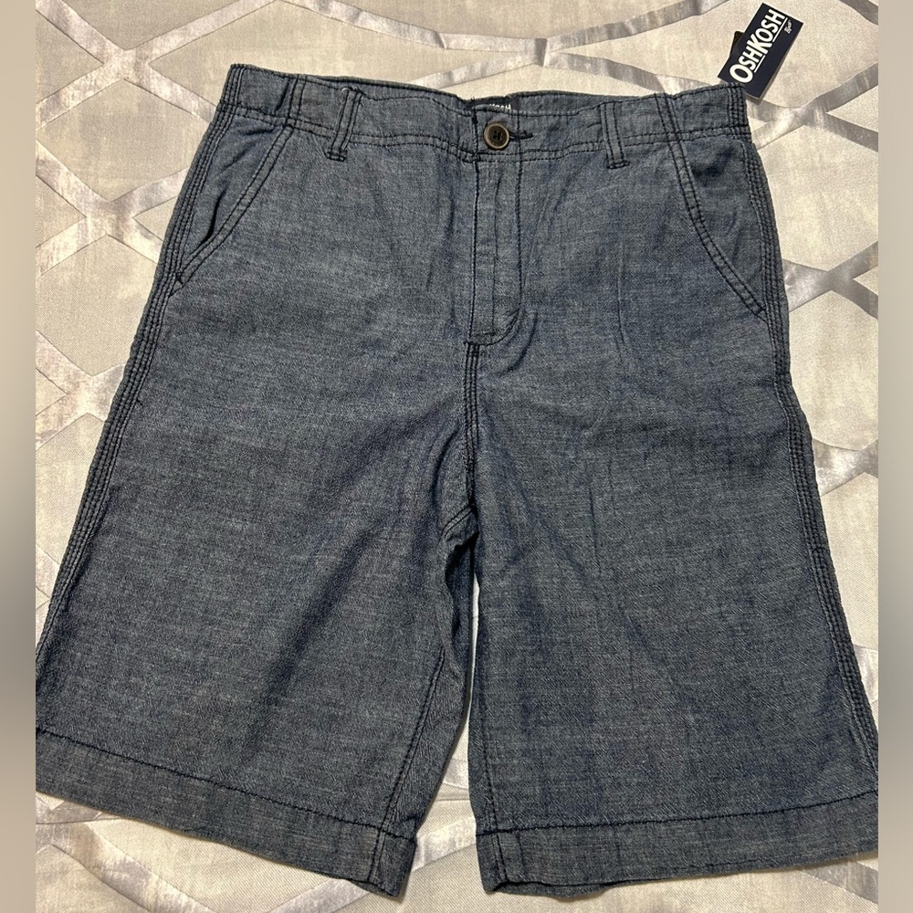 NWT Boy’s Oshkosh B’gosh Kid Chambray Blue Casual Buttoned Shorts - Size 14
